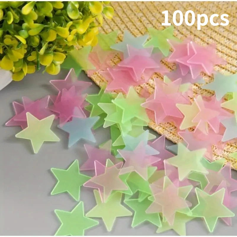100 Piece Luminous Star Wall Sticker, Suitable for Bedroom, Ceiling, and Wall Decoration, Creating An Exclusive Starry Sky Wall
