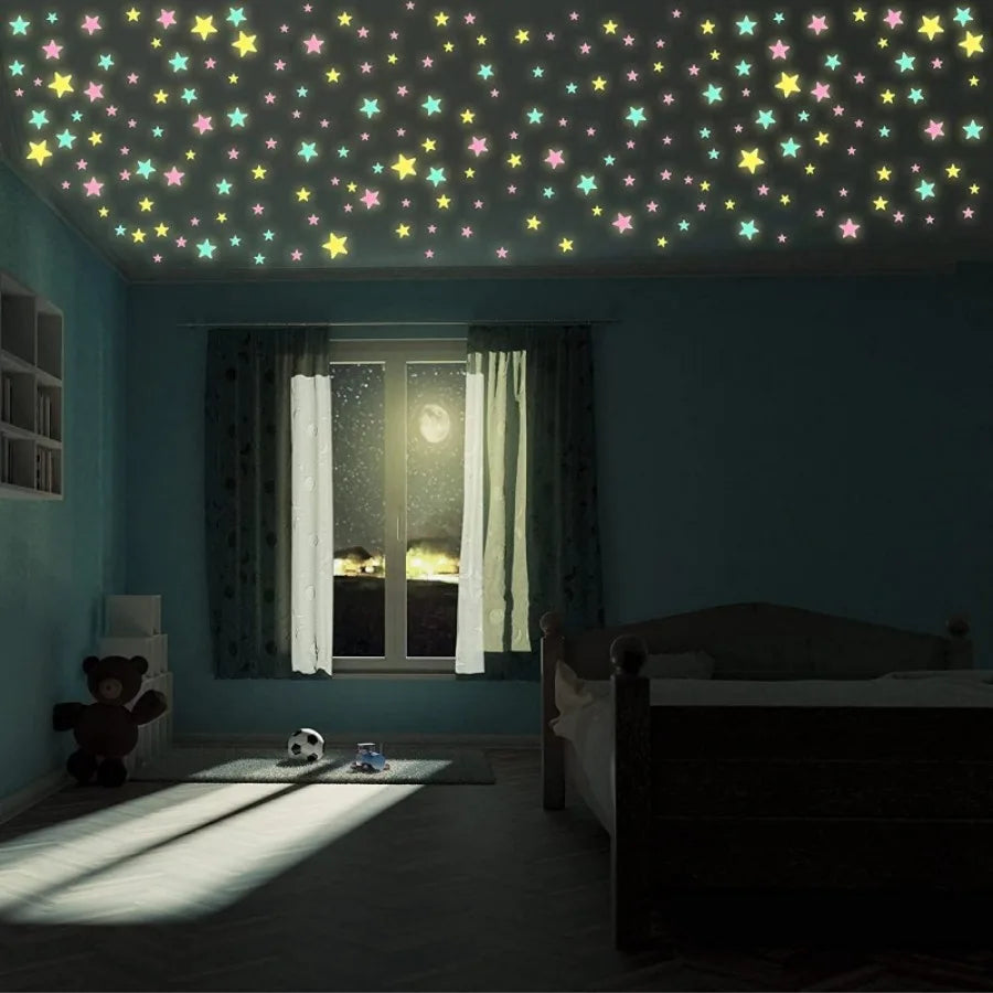 100 Piece Luminous Star Wall Sticker, Suitable for Bedroom, Ceiling, and Wall Decoration, Creating An Exclusive Starry Sky Wall